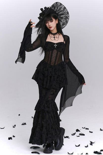 Gothic Black Mermaid Dress Set-Up