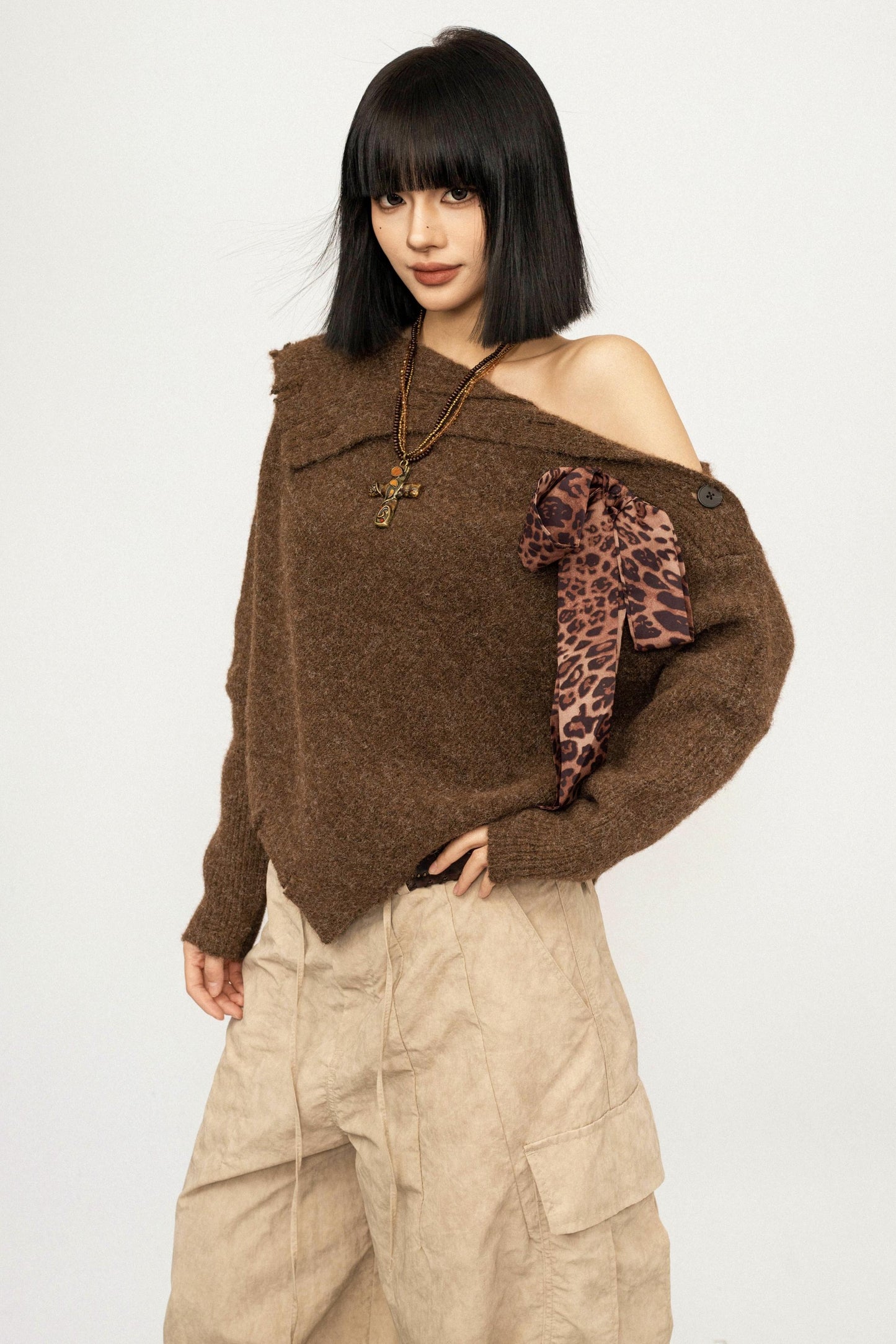 Retro Off-Shoulder Knit Sweater