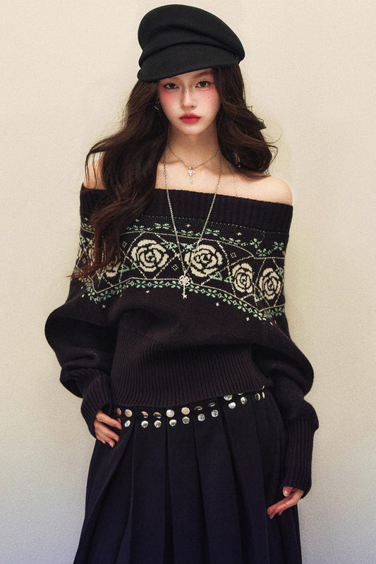 Black Rose Jacquard Sweater