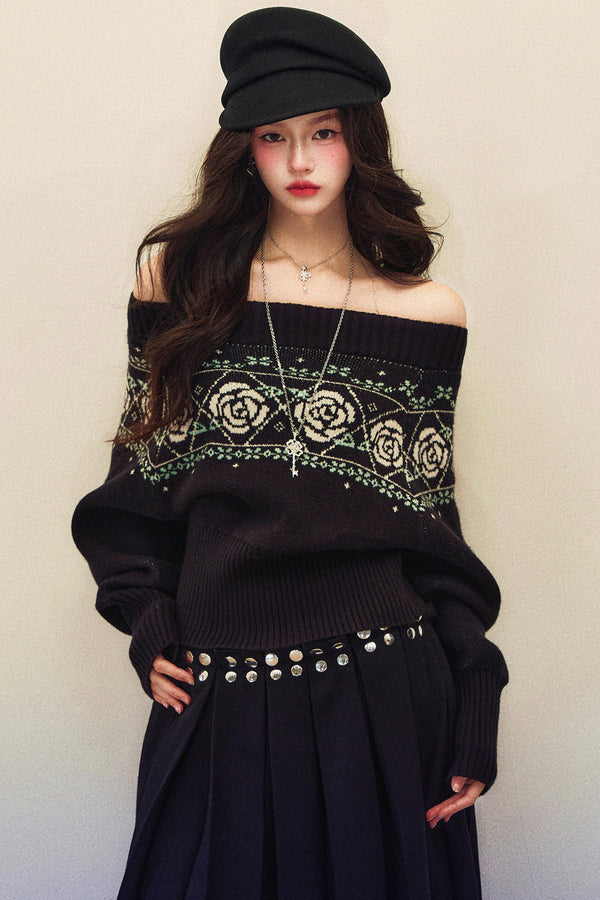 Black Rose Jacquard Sweater