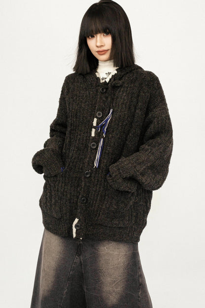 Retro Autumn Hooded Cardigan