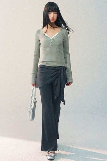 브이넥 슬림 탑