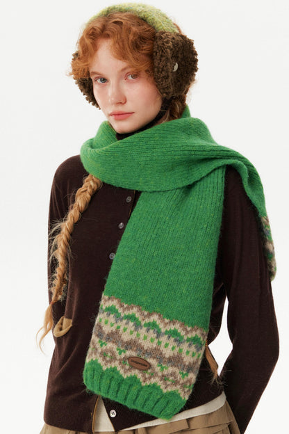 Color-Blocked Jacquard Knitted Scarf