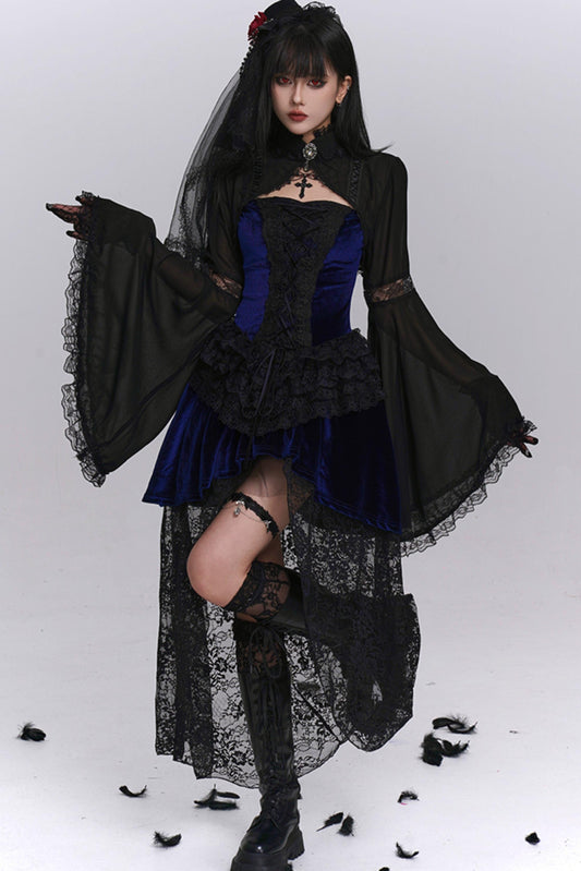 Stunning Blue Gothic Camisole Dress Set-Up