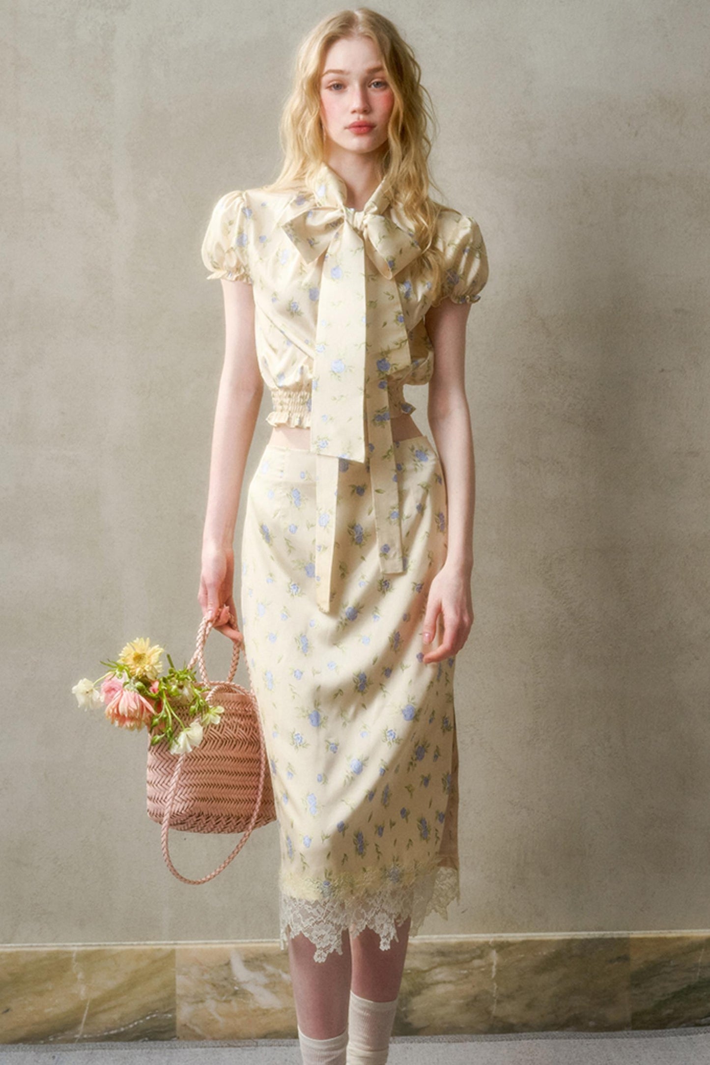 Lemon Lace Skirt With Shirt Set-Up