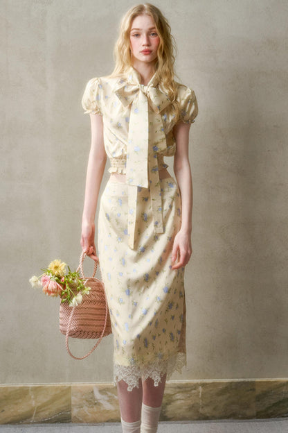 Lemon Lace Skirt With Shirt Set-Up