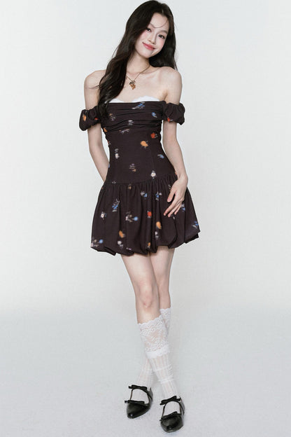 Inked Rose One-Shoulder Floral Dress