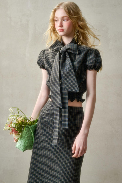 Cotton Galaxy Gray plaid Skirt Set-Up