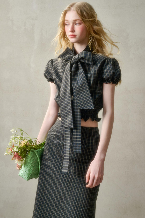 Cotton Galaxy Gray plaid Skirt Set-Up