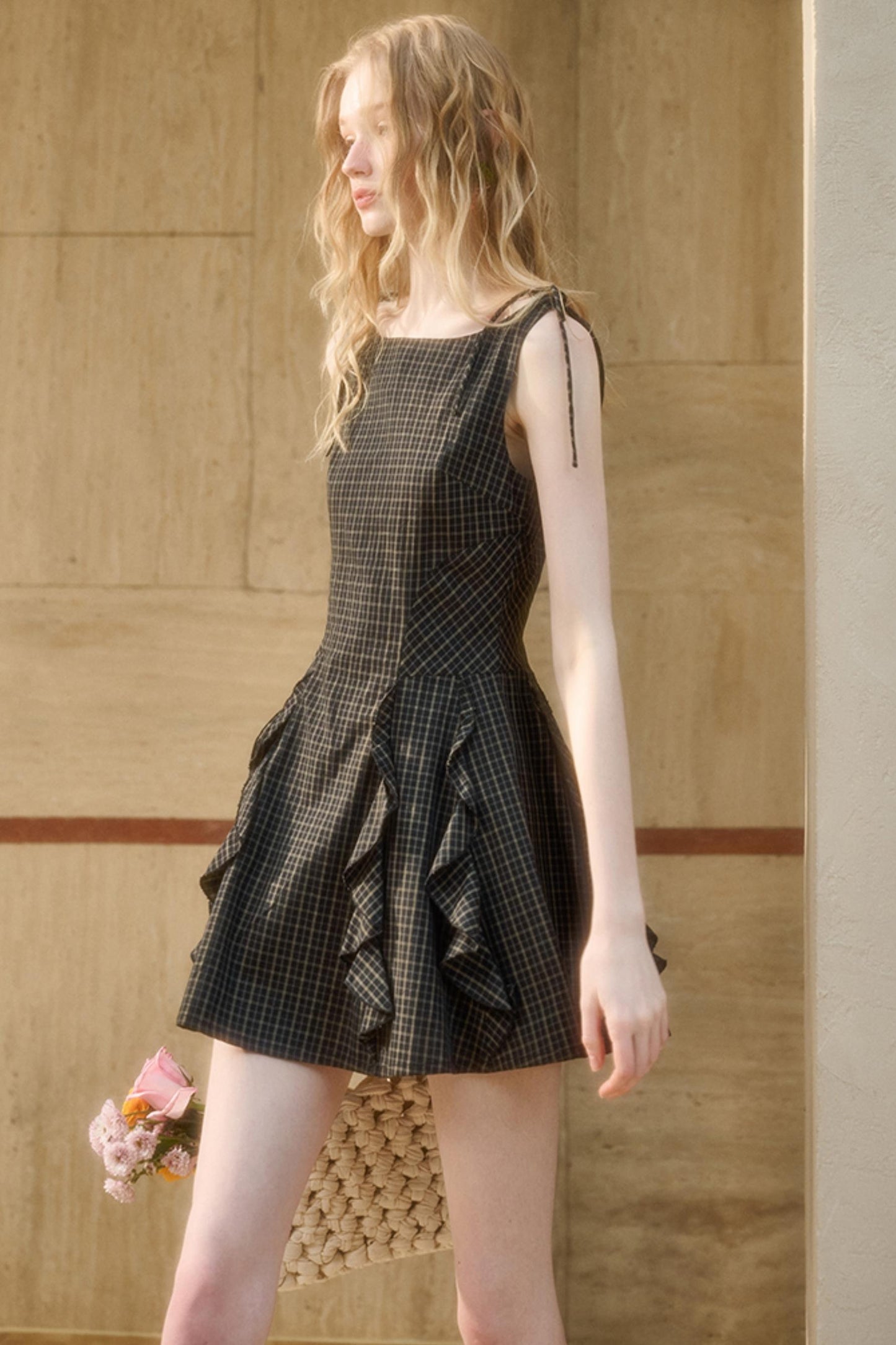 Dark Gray Lace Plaid Dress