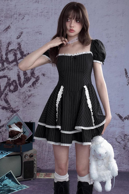 Sweet Striped Lace Dress