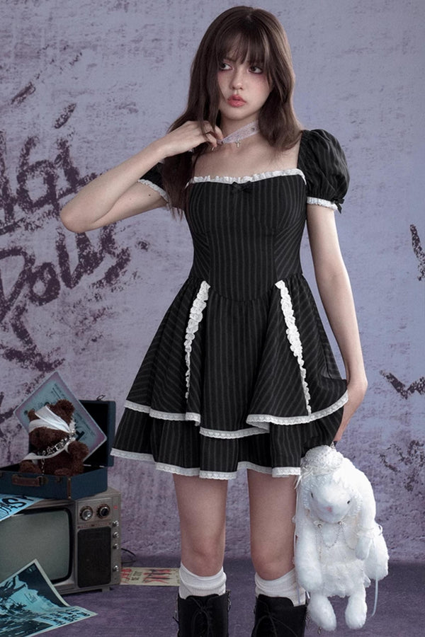 Sweet Striped Lace Dress
