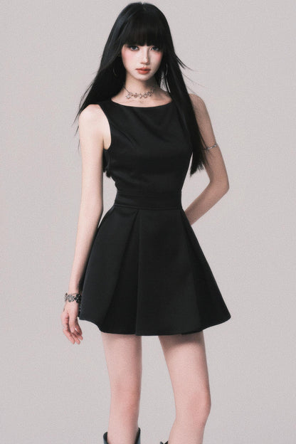 Korean Hepburn Black Summer Dress