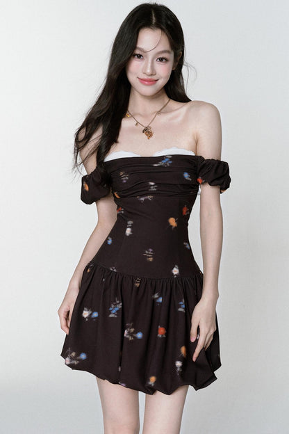 Inked Rose One-Shoulder Floral Dress