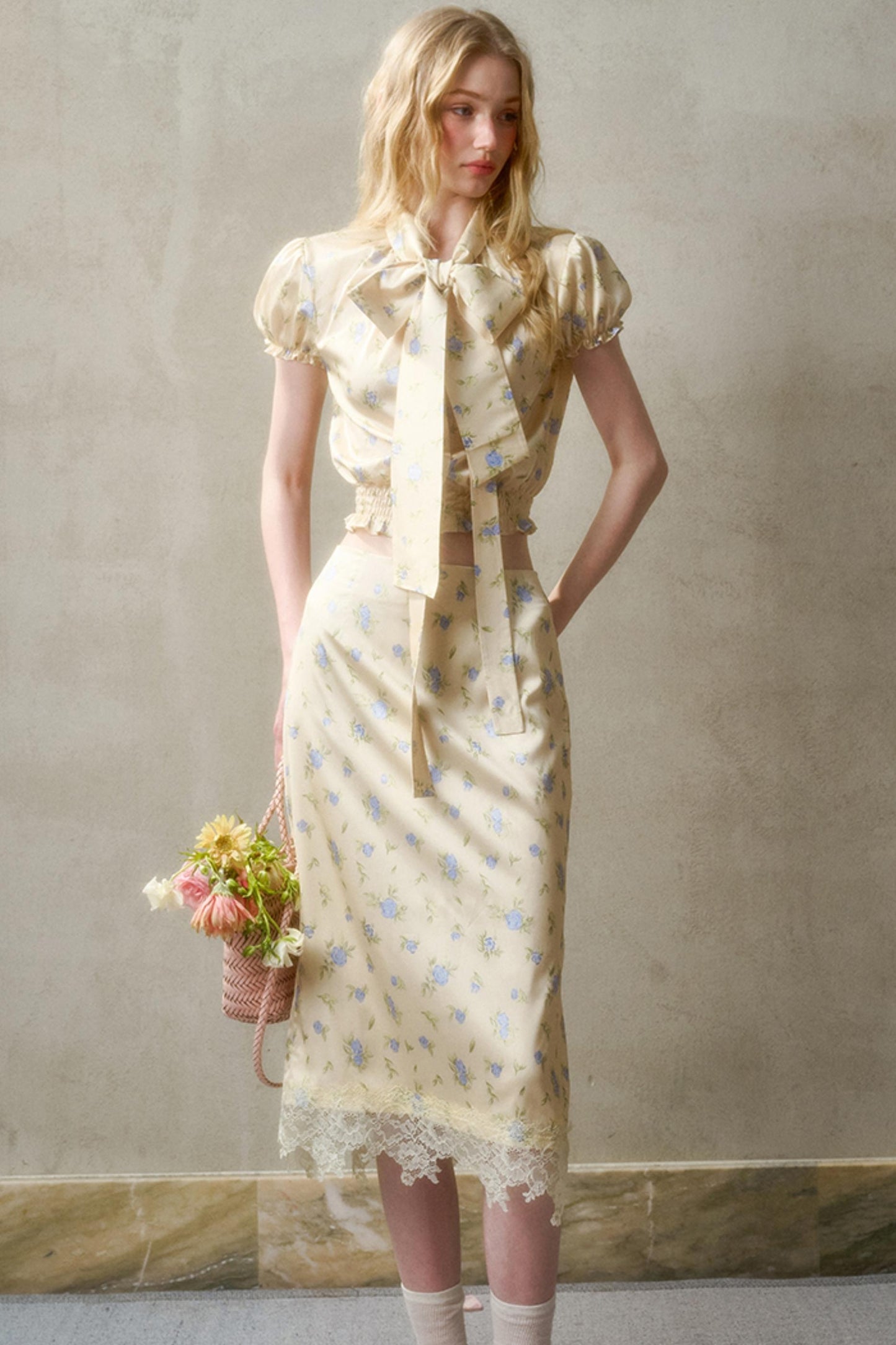 Lemon Lace Skirt With Shirt Set-Up