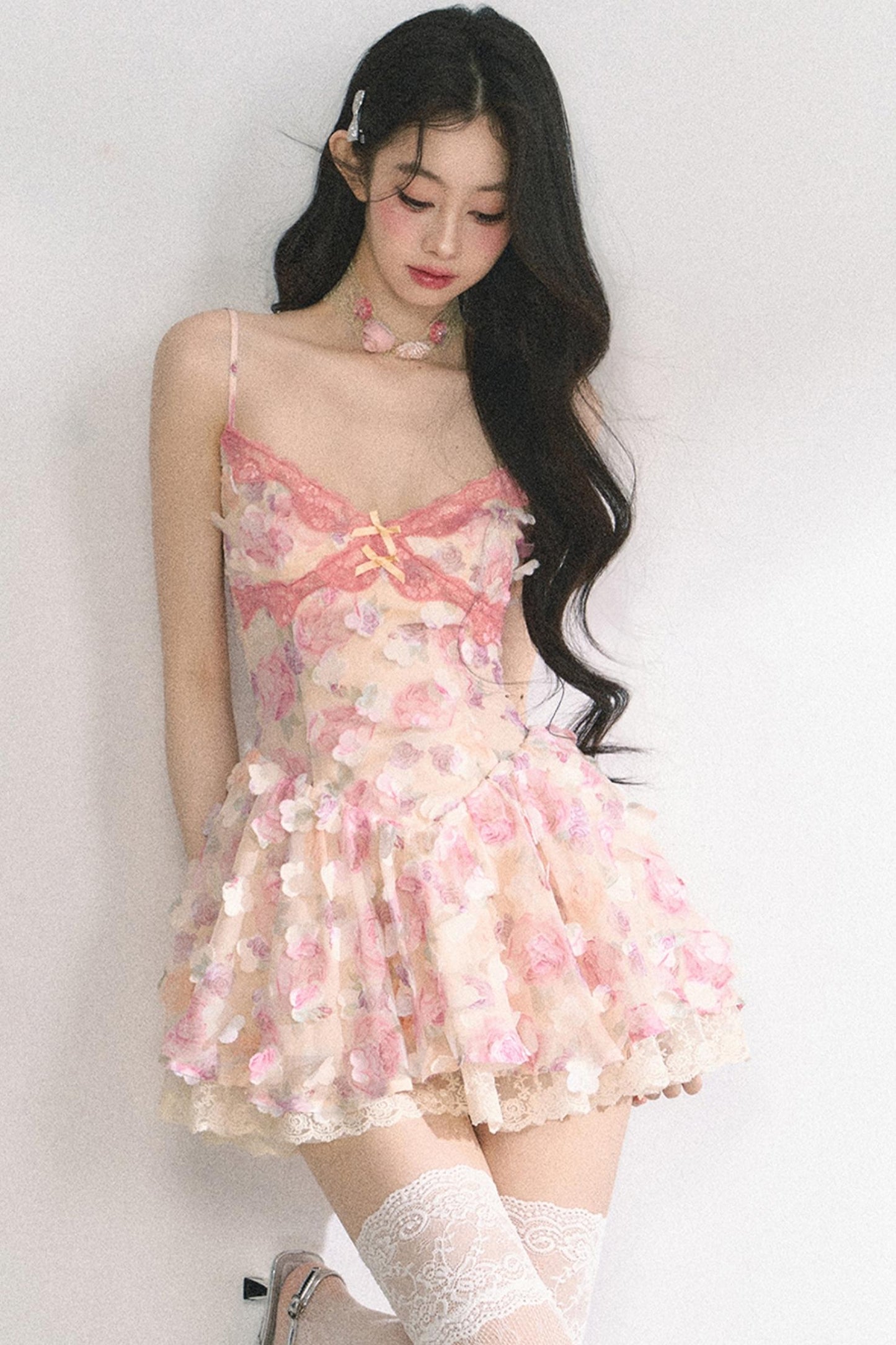 Apricot Lace Halter Dress