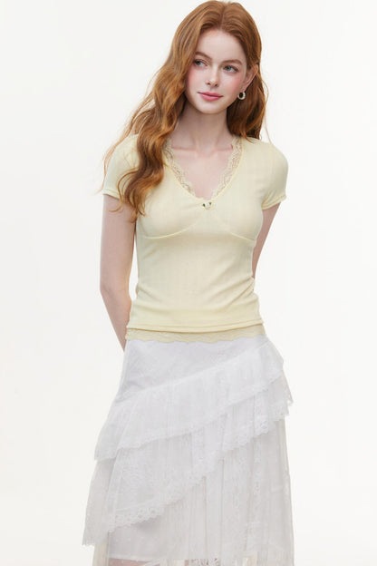 Summer V-Neck Lace Knit Top