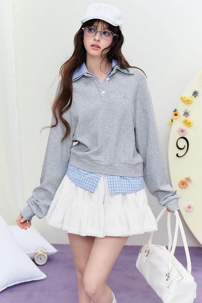 Mixed Check Polo Sweater