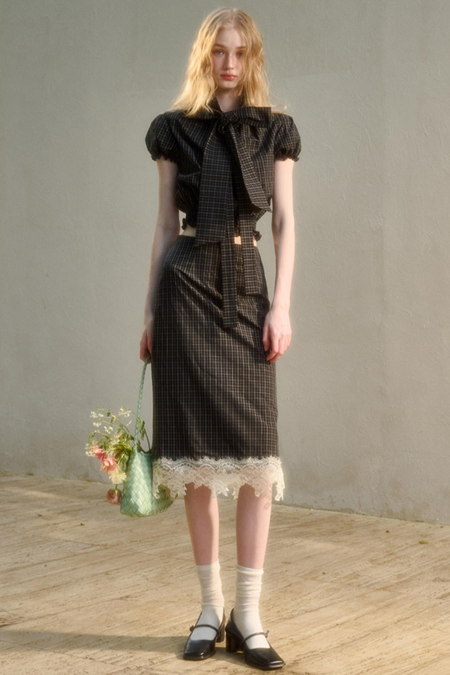 Cotton Galaxy Gray plaid Skirt Set-Up