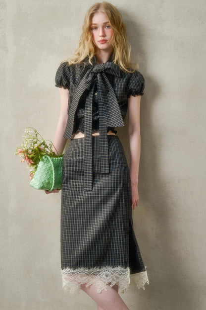 Cotton Galaxy Gray plaid Skirt Set-Up