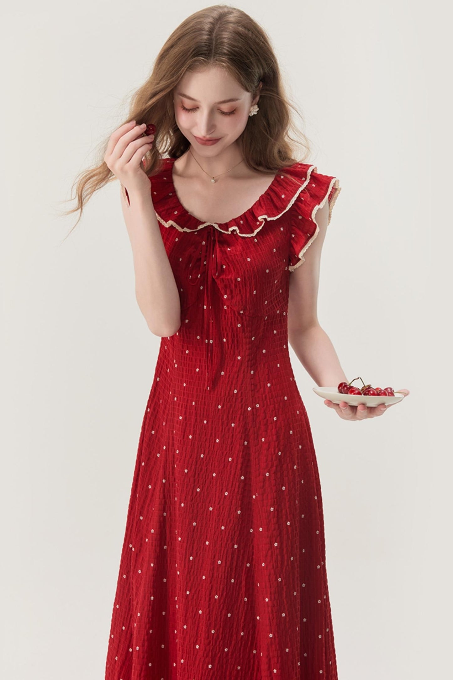 Red Floral Check Dress