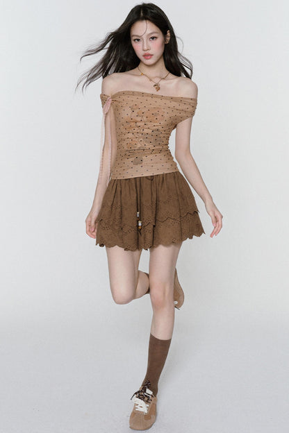 Rose Mist Polka Dot One-Shoulder Top