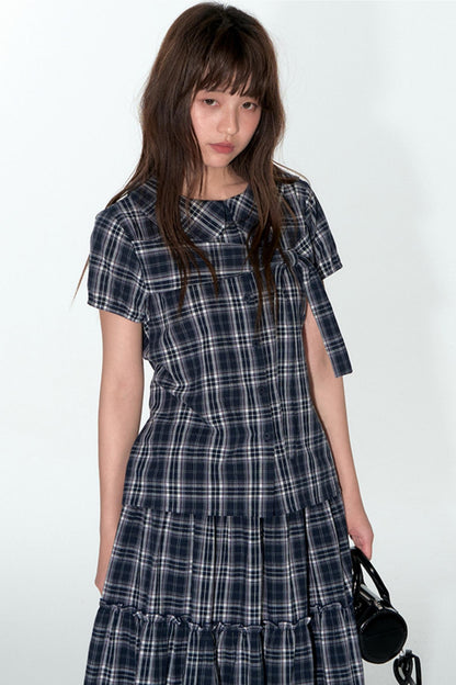 Sweet Cotton Plaid Skirt Set-Up