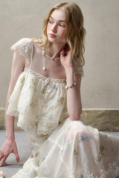 Airy Floral Ensemble Long Lace Skirt Set-Up