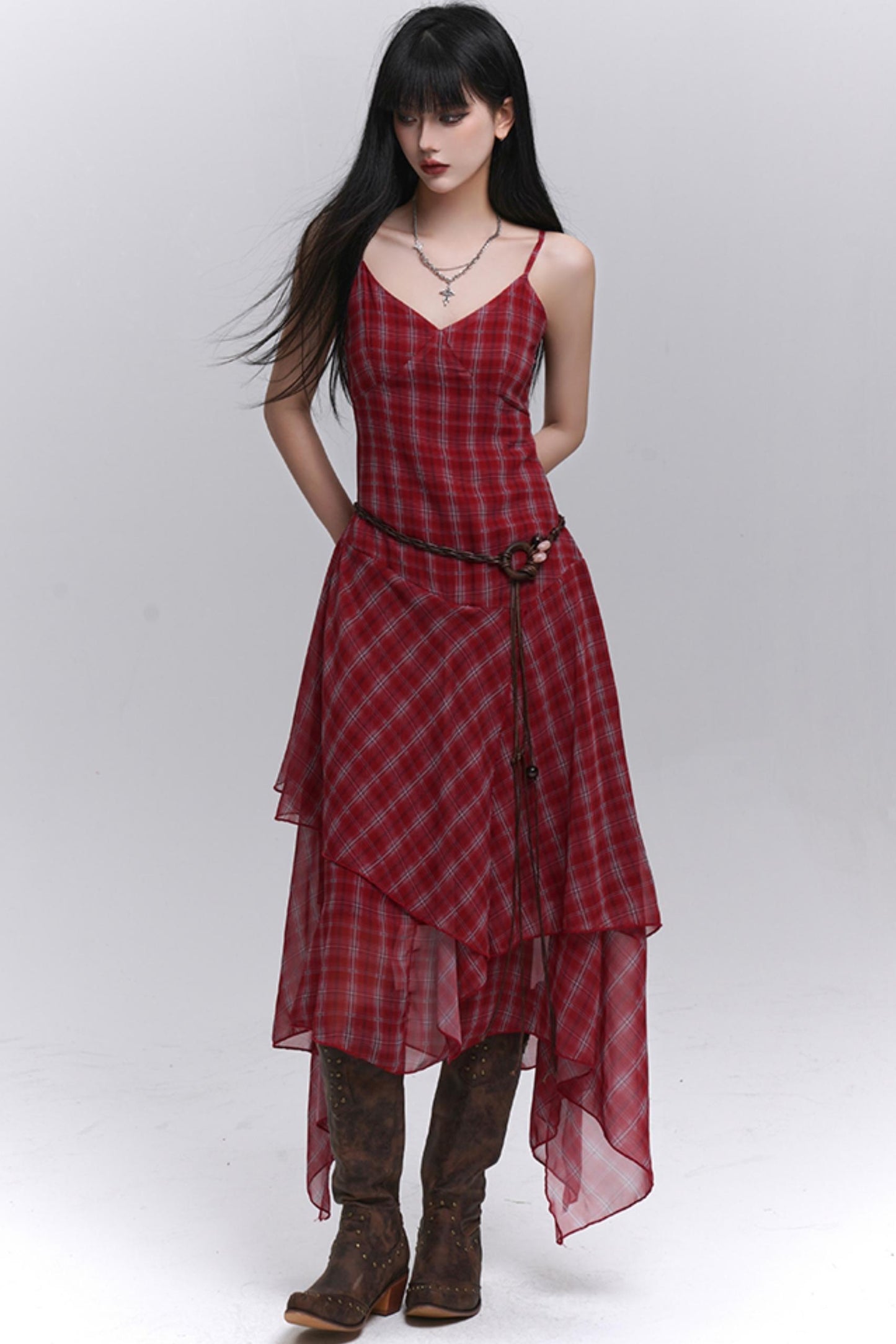 Pink Plaid Halter Dress