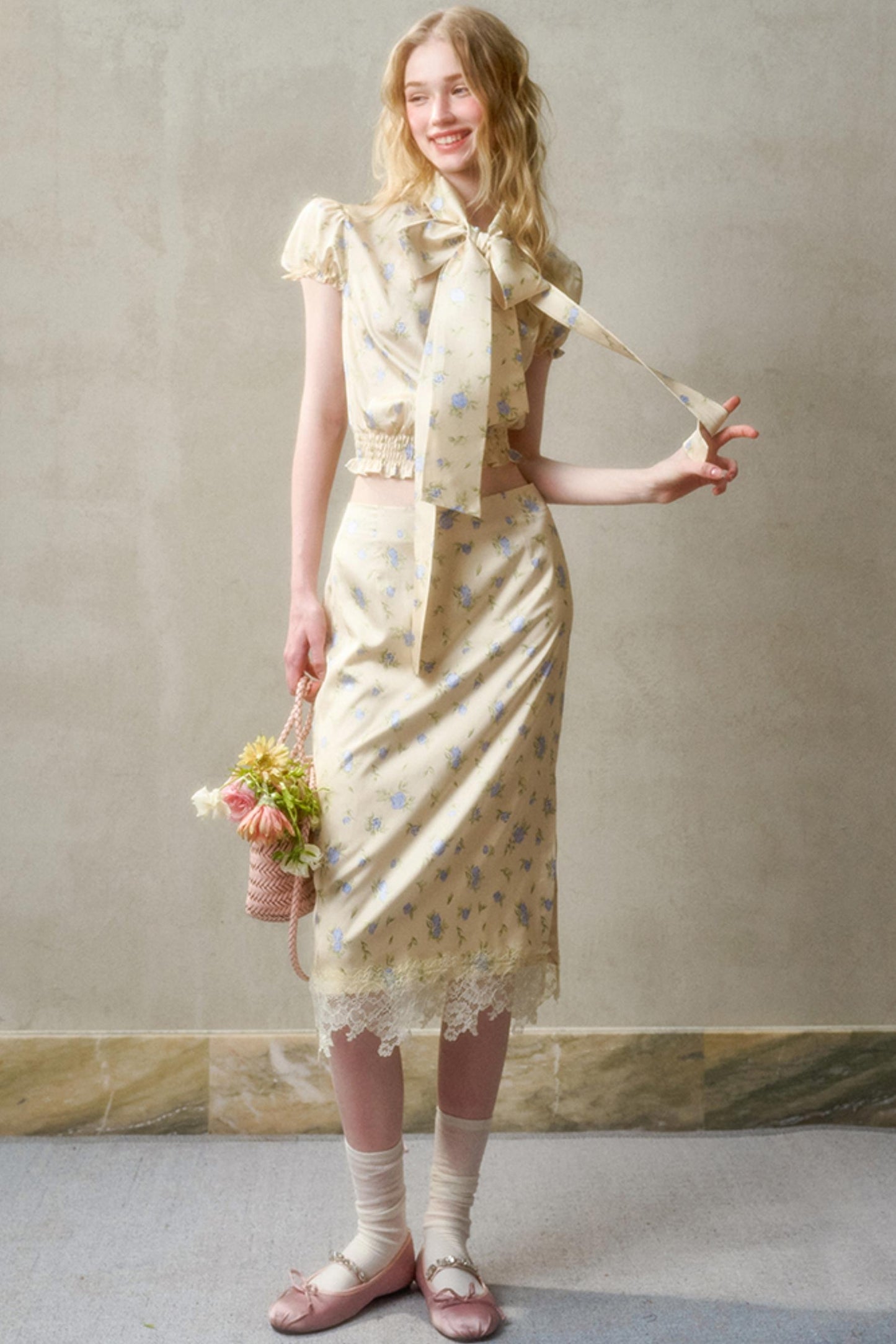 Lemon Lace Skirt With Shirt Set-Up