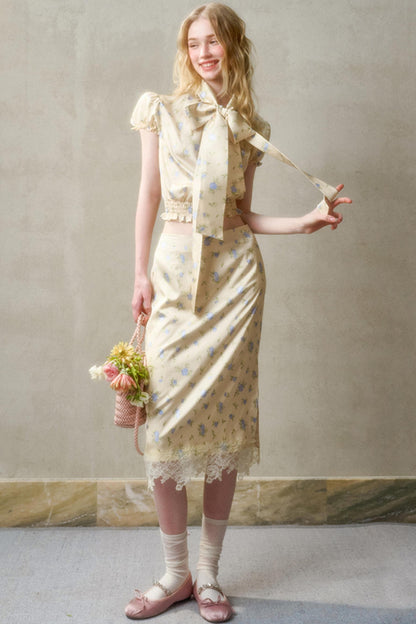 Lemon Lace Skirt With Shirt Set-Up