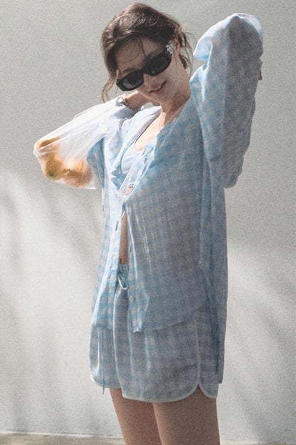 Sun Plaid Shirt & Shorts Set-Up