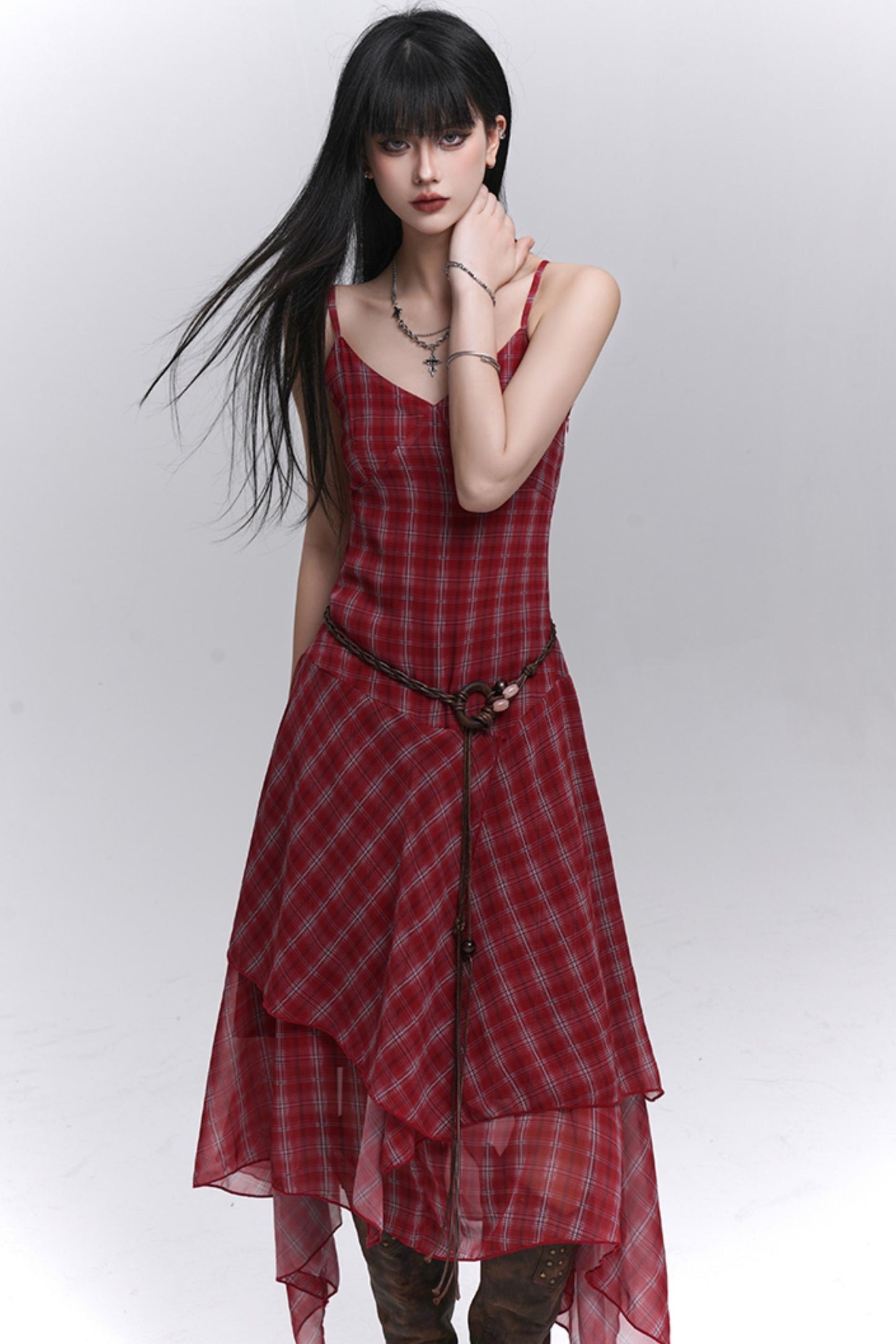 Pink Plaid Halter Dress