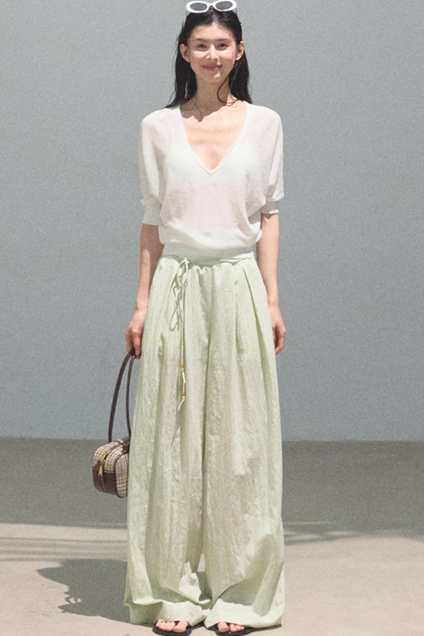 Distant Tenderness Linen Knit Camisole T-Shirt Set