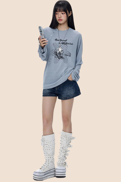 Slanted-Shouldered Summer T-Shirt