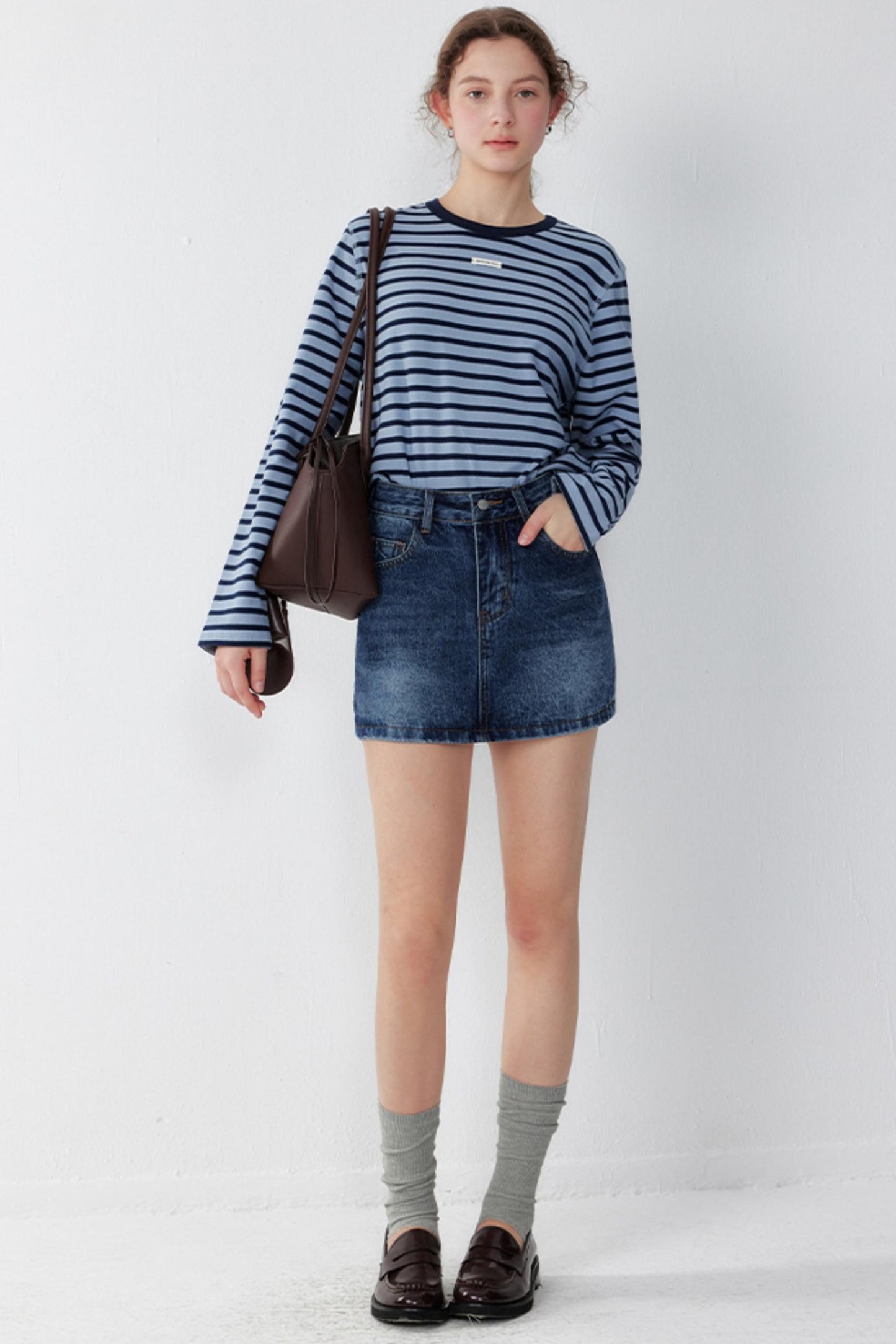 Demin Blue High-Waist Slim Skirt