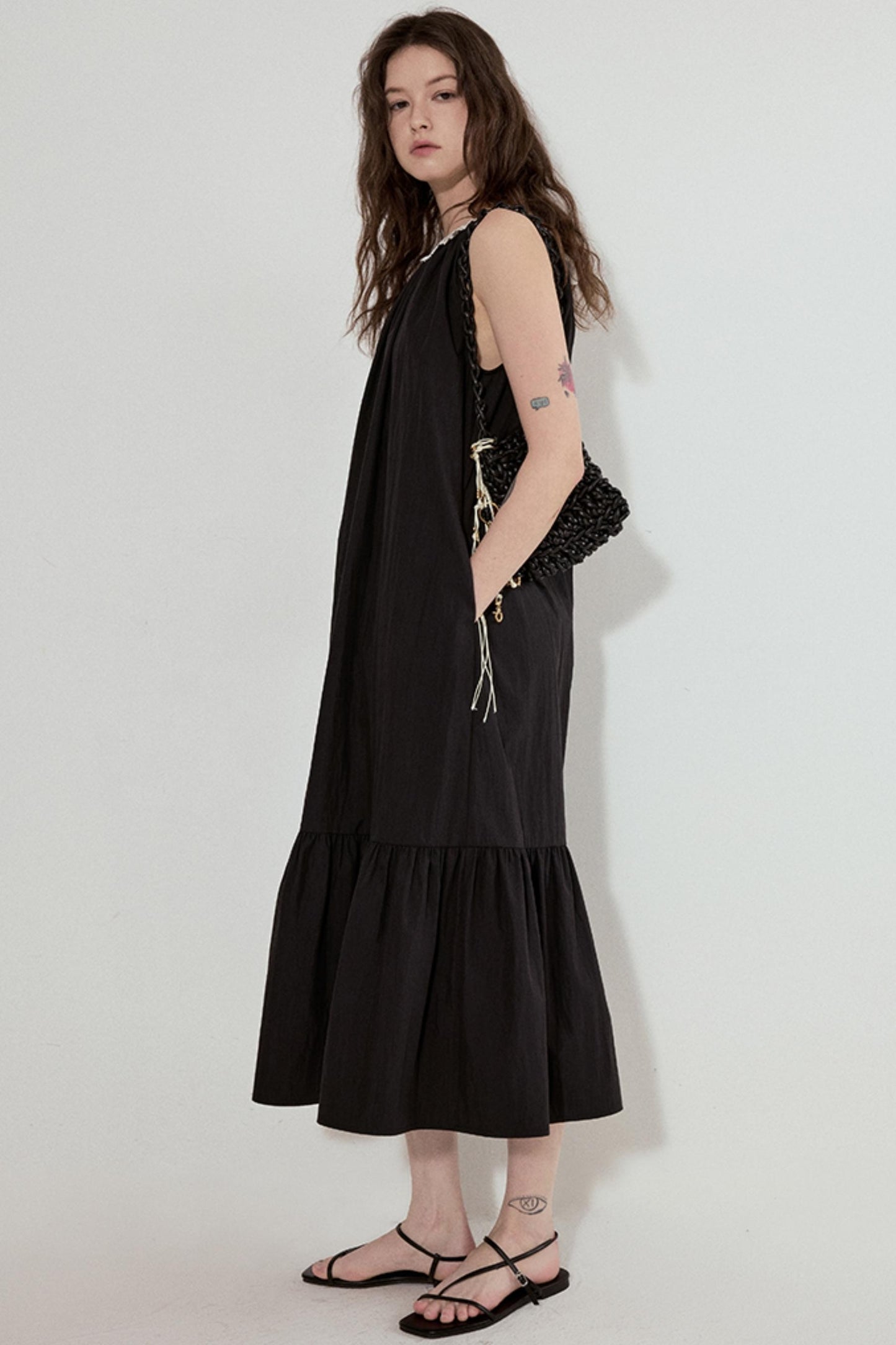 Satin Patchwork Midi Dress