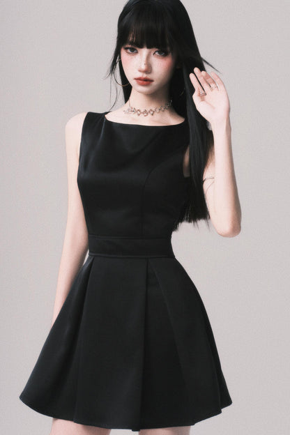 Korean Hepburn Black Summer Dress