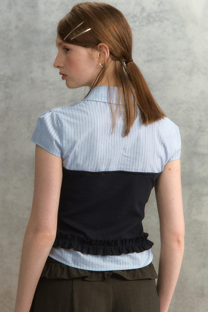 Blue Stripe Short Sleeve Blouse