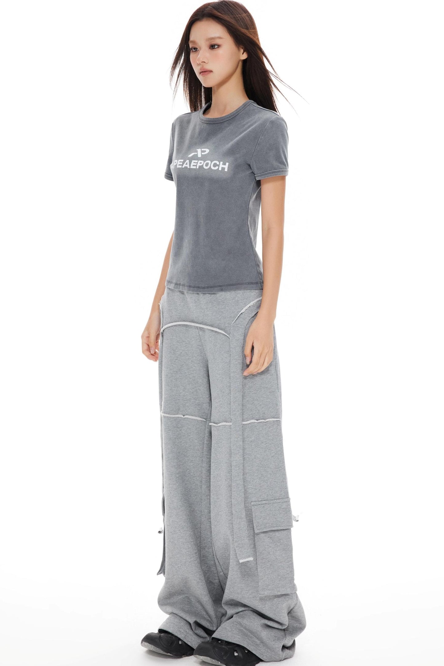 Slimming Gray Shoulder Top