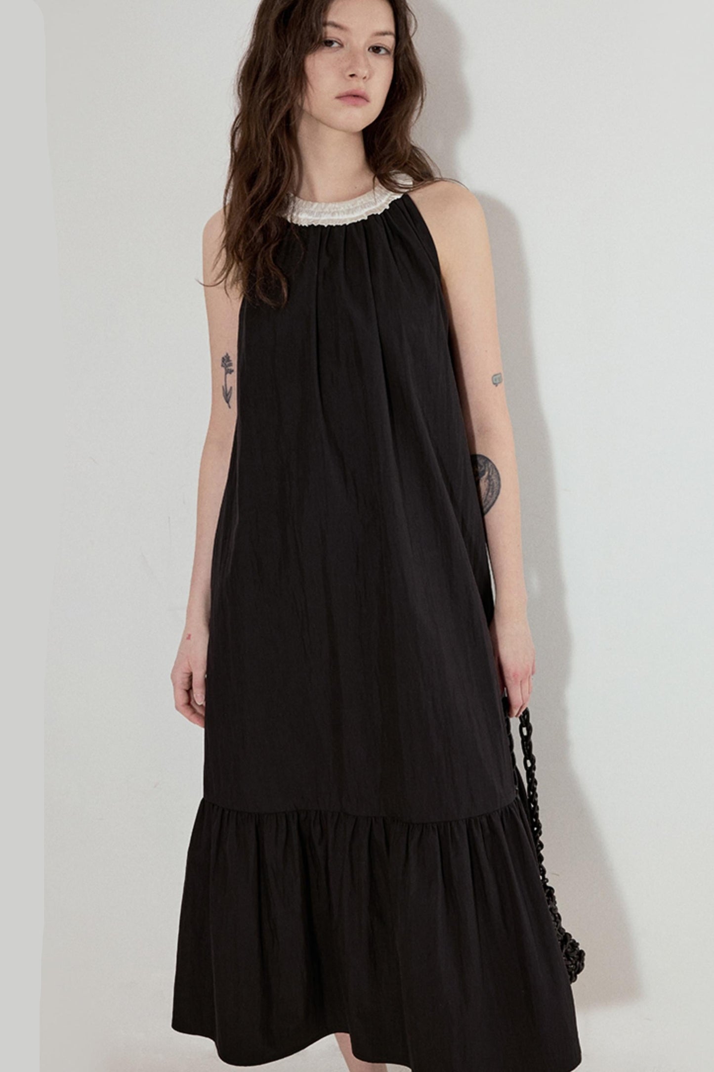 Satin Patchwork Midi Dress