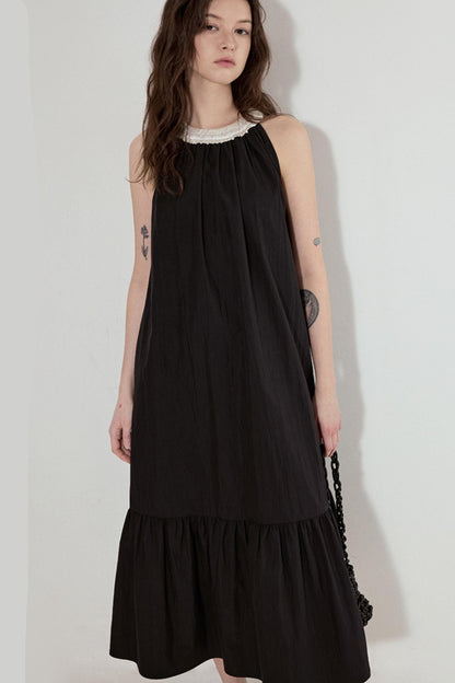 Satin Patchwork Midi Dress