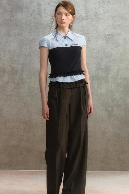 Blue Stripe Short Sleeve Blouse