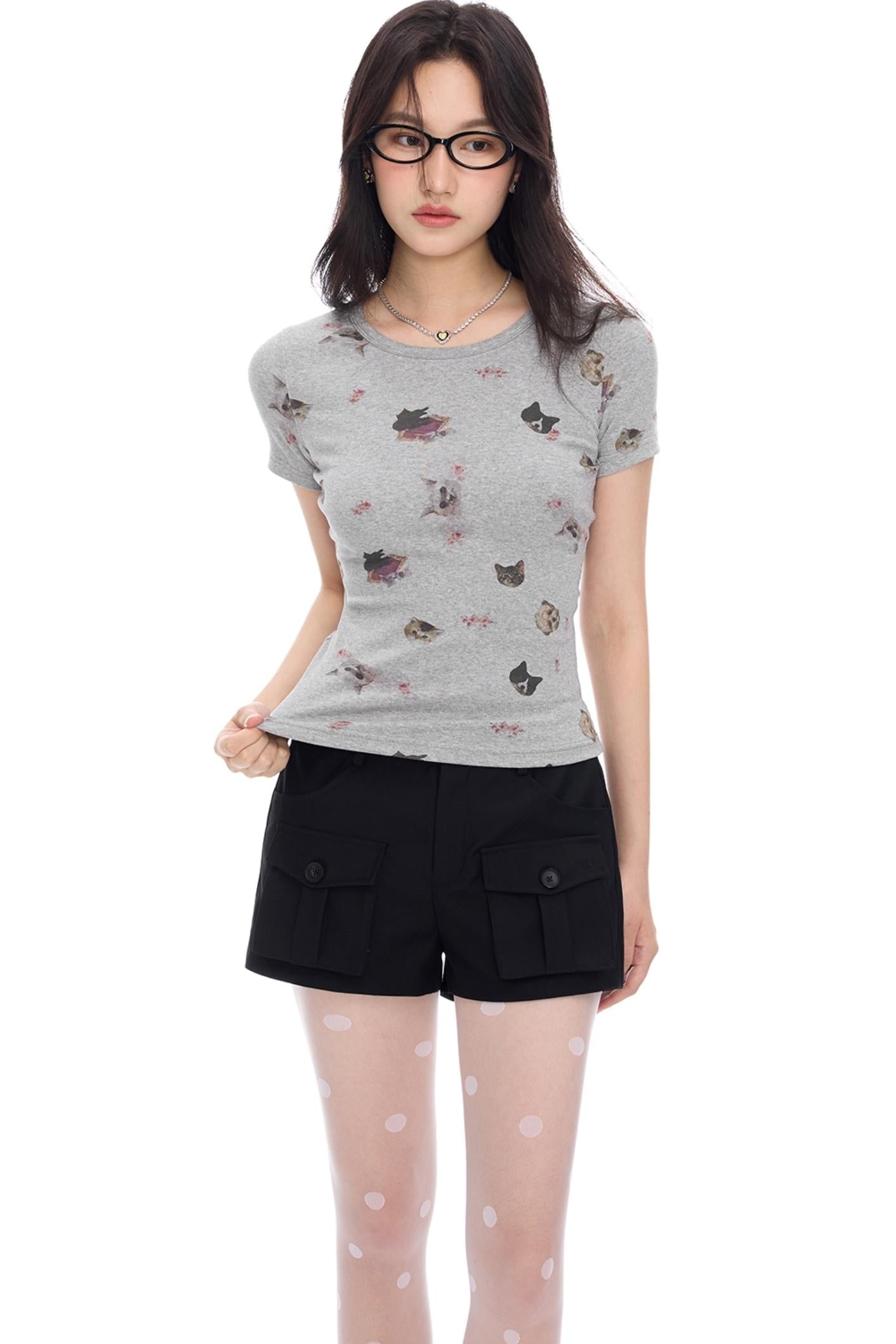 Cute Cat Print Tee