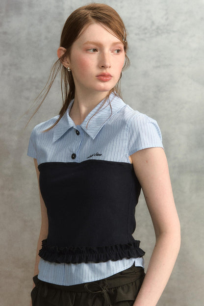 Blue Stripe Short Sleeve Blouse