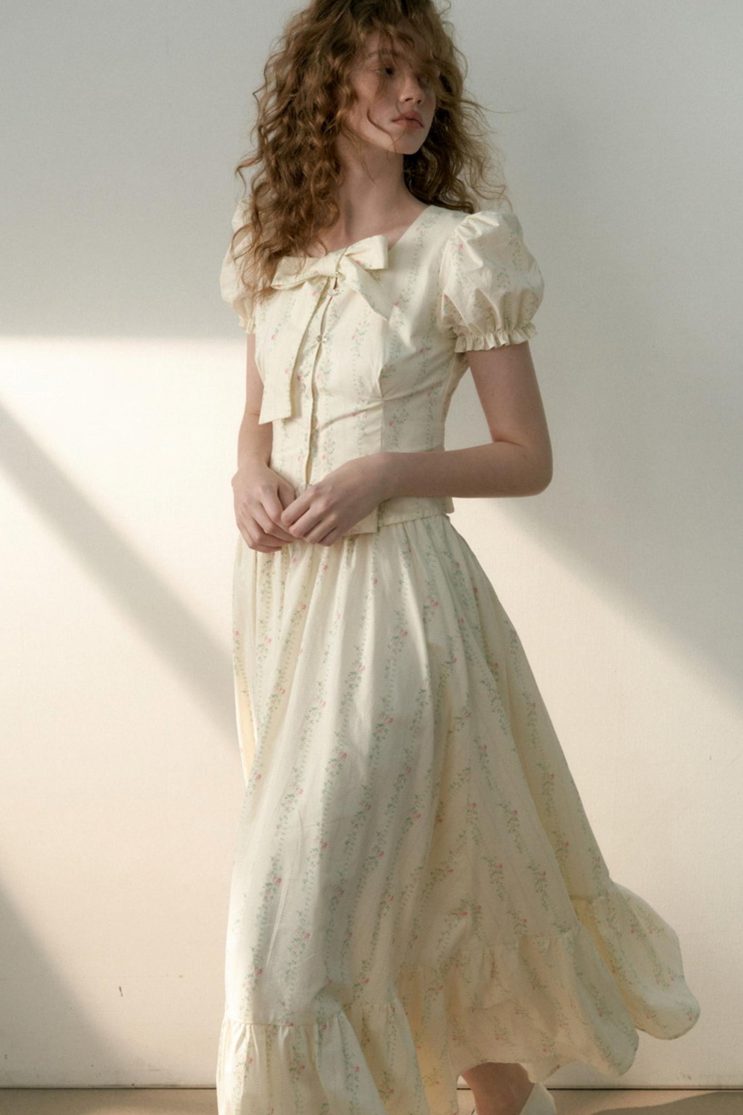 Floral Tie Bubble Sleeve Set-Up