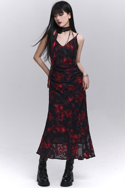 Summer Black Floral Halter Dress