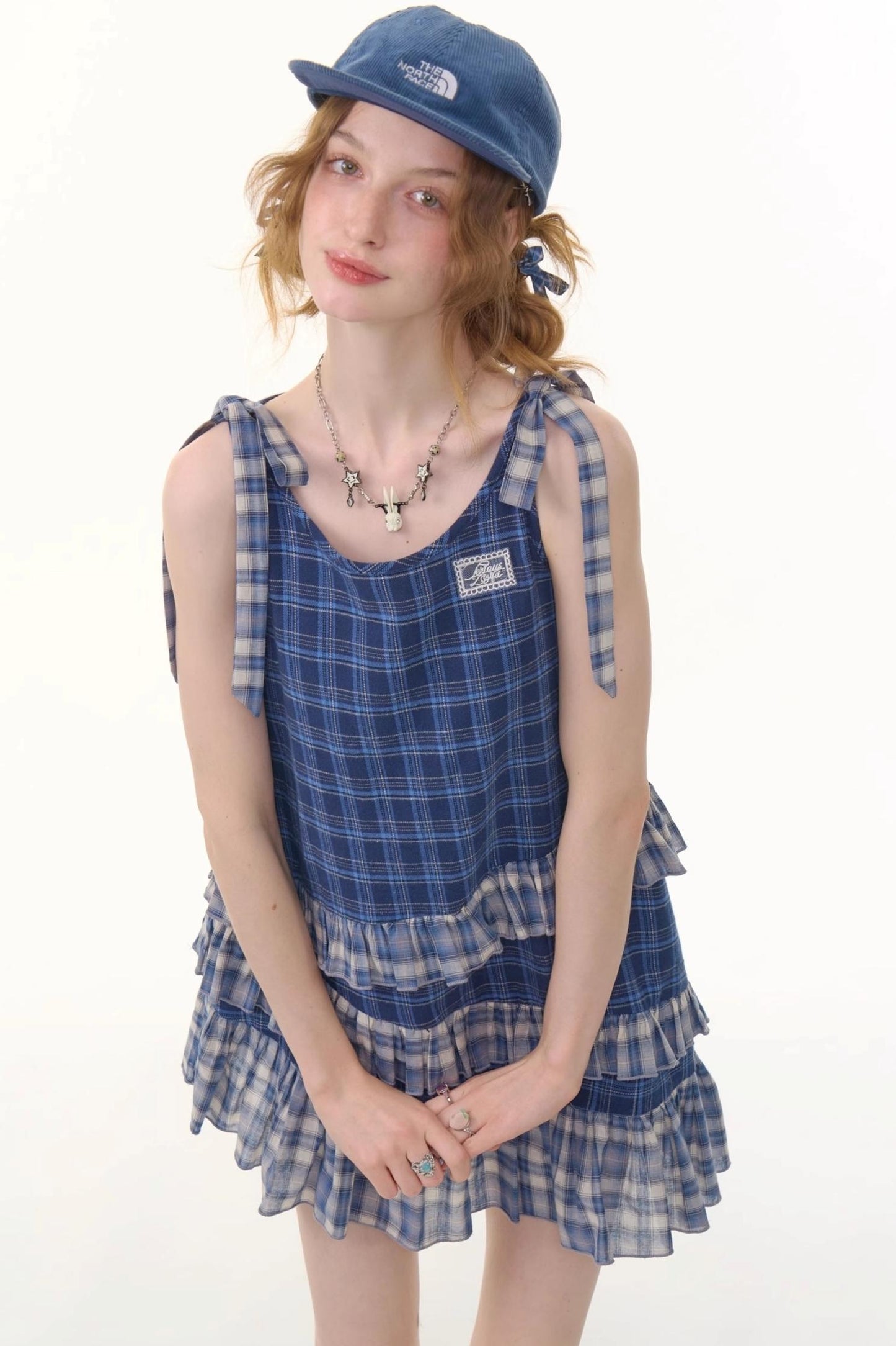 Blue Plaid Halter Dress
