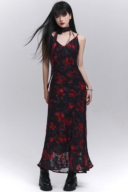 Summer Black Floral Halter Dress