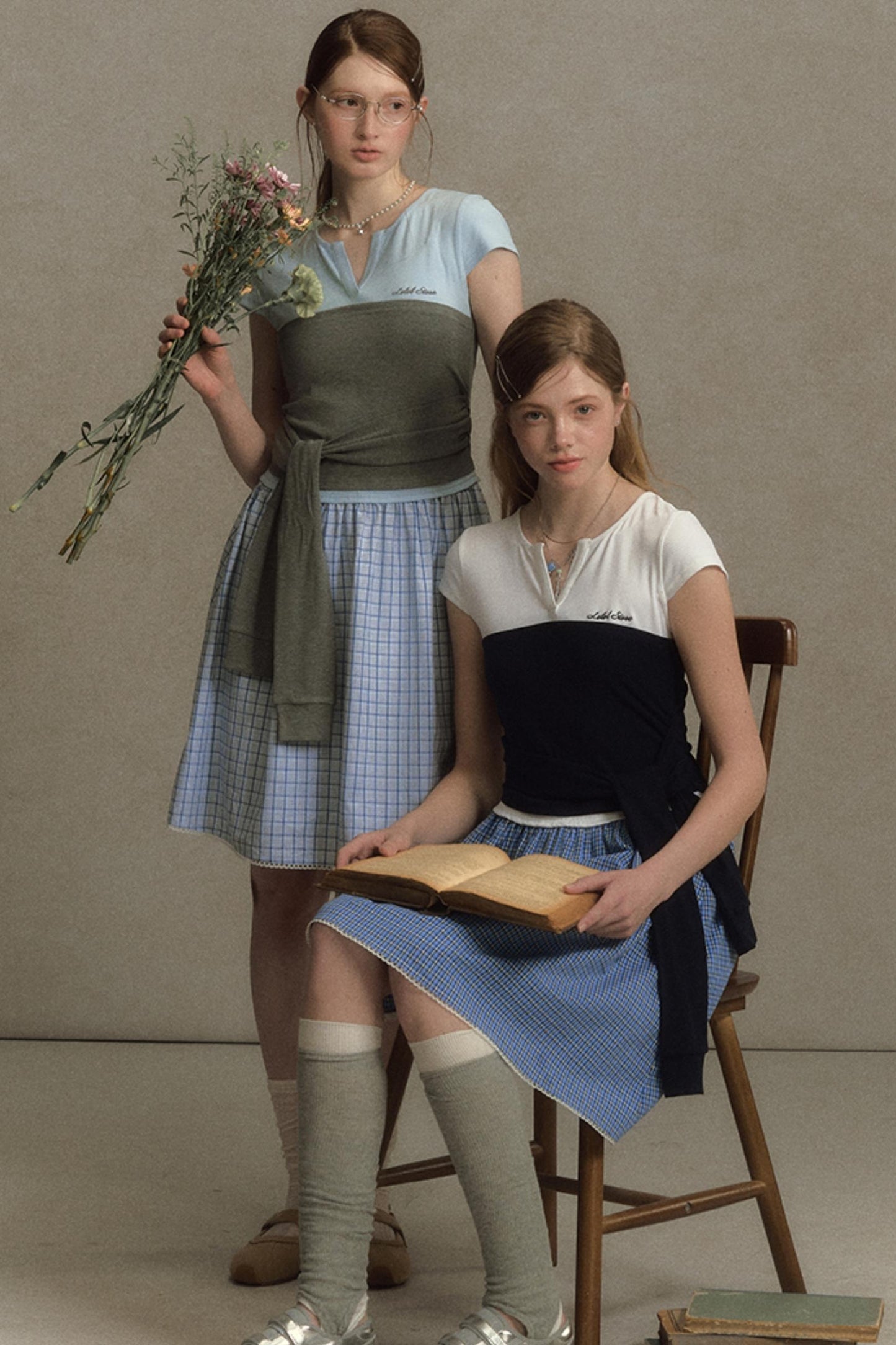 Color Clash Lace-Trimmed Plaid Dress